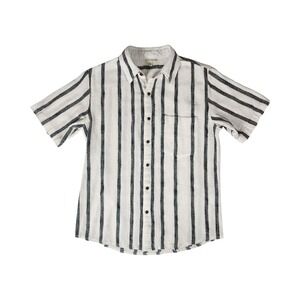 Earthbound Trading Co Mens Medium Striped Short Sleeve Button Up Shirt White